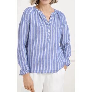 Talbots Plus Popover Top Women’s Sz 1X Petal Stripe Lantern Sleeve Linen Coastal